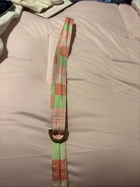 Vineyard Vines Coral and Mint Check Fabric Belt with Gold D-Ring